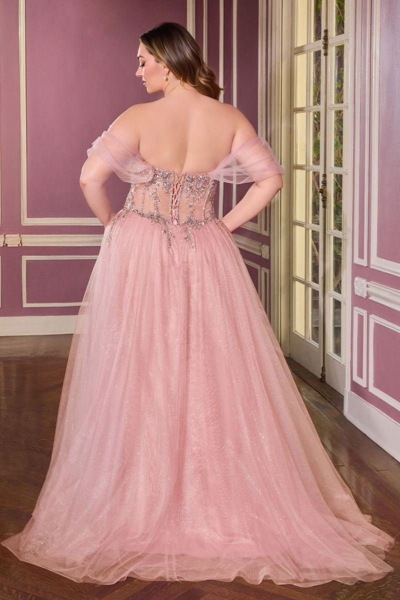 Off Shoulder Beaded Corset A-Line Prom Dress Glitter Tulle Evening Gown