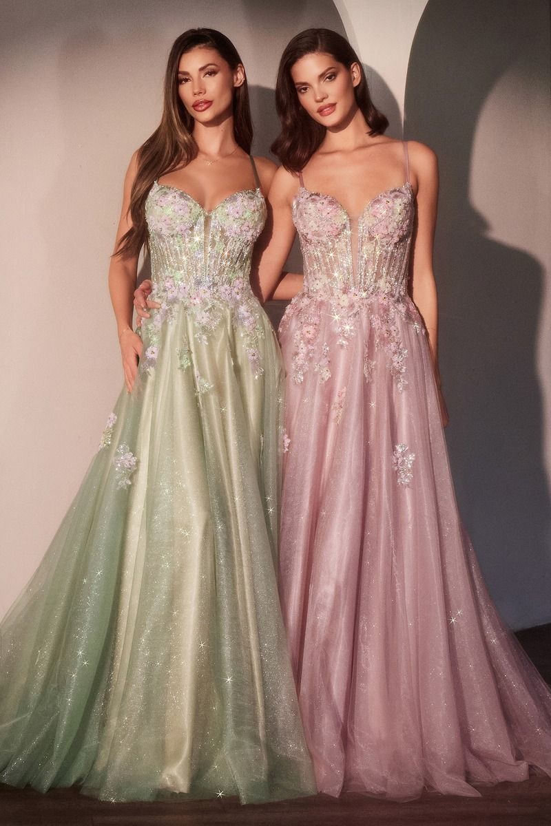 Floral A-Line Layered Glitter Tulle Dress