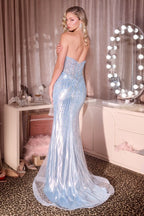 Strapless Metallic Crystal Fitted Dress