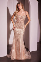 Metallic Fitted Pearl & Crystal Dress