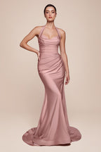 Stetch Satin Halter Fitted Dress