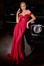 Fitted Stretch Satin Gown With Keyhole Detail