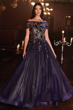 Strapless Glitter Sequin Tulle A-line Detachable Floral Shawl Embellished Long Prom