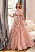 Strapless Glitter Sequin Tulle A-line Detachable Floral Shawl Embellished Long Prom