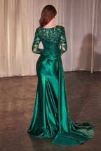 Long Sleeve Lace & Satin Fitted