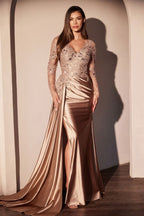 Long Sleeve Lace & Satin Fitted