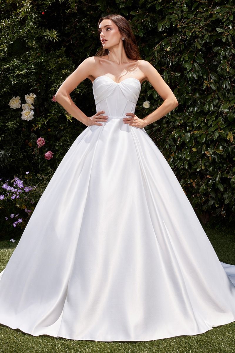 Strapless Soft Satin Off White Wedding Ball Gown w/ Sweetheart Neckline & Lace Up Back