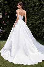 Strapless Soft Satin Off White Wedding Ball Gown w/ Sweetheart Neckline & Lace Up Back