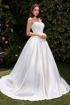 Strapless Soft Satin Off White Wedding Ball Gown w/ Sweetheart Neckline & Lace Up Back