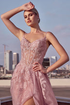 Mauve A-Line Layered Tulle Dress