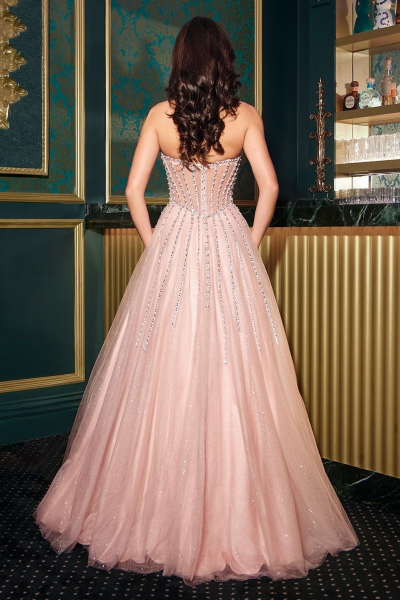 Ball Gown Tulle Strapless Beaded Prom Gown Elegant Designer