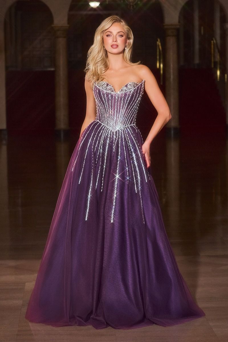 Ball Gown Tulle Strapless Beaded Prom Gown Elegant Designer
