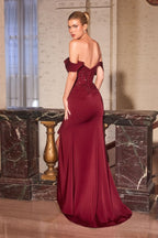 Fitted Gown Off-The-Shoulder Neckline and Sculpted Beaded Bodice