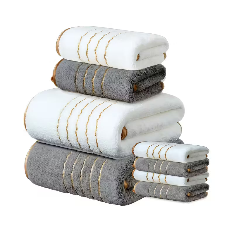 Zestaw 8 Ręczników Kąpielowych– Miękkie, Aksamit Koralowy biało-szare