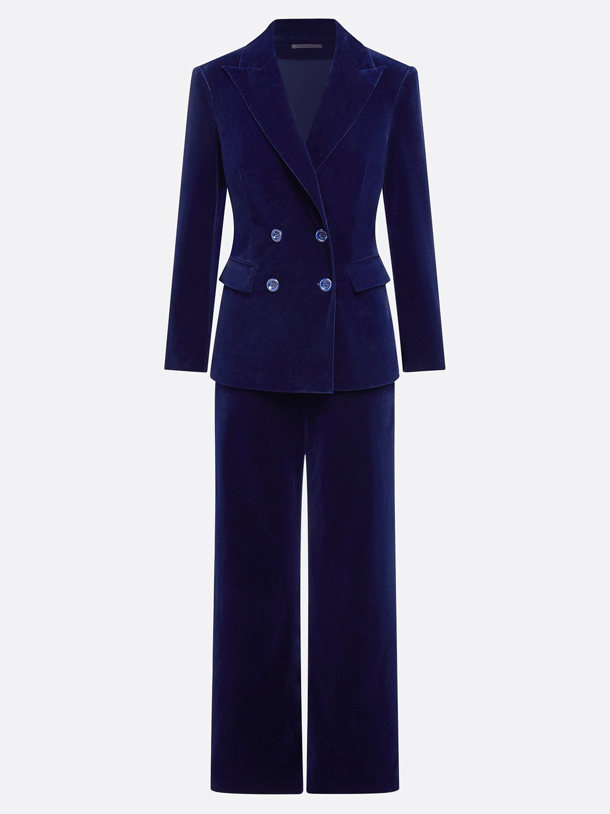 GRANATOWY ELEGANCKI KOMPLET DAMSKI AKSAMITNY MARYNARKA SPODNIE US 2–10