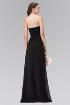 Strapless Sweetheart Chiffon Long Dress with Ruched Bodice