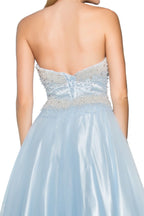 Strapless Sweetheart A-Line Tulle Long Dress with Bead and Pearl Embellished Bodice