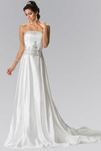 Jewels Embellished Strapless Wedding Dress with Tail
