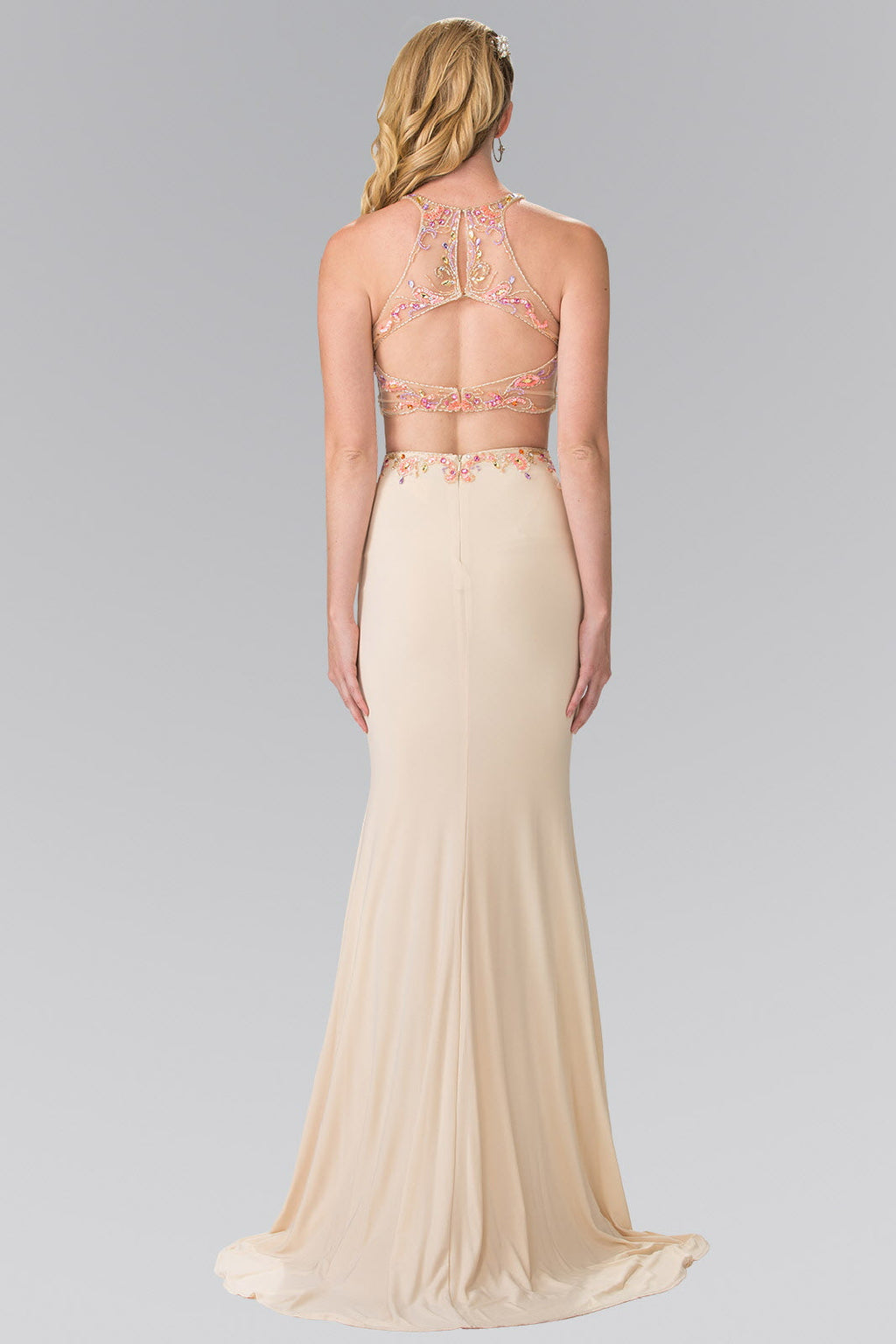 Beaded Two-Piece Dress with Cut-Out Back