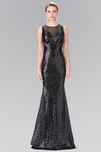 Side Sheer Cut Sequin Long Dress