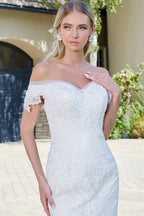 Mermaid Wedding Dress With Off-The-Shoulder Design And Embroidered Mesh