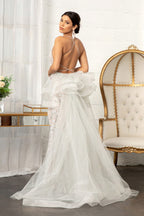 Jewel Embellished Mesh Mermaid Dress w/ Side Slit and Detached Mesh Layer