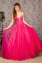 Sequin Glitter Sheer Corset Bodice Mesh A-line Long Dress