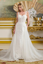 Ivory Beaded Tulle Bridal Gown with Corset Bodice and Overskirt