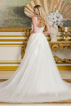 Ivory Beaded Tulle Bridal Gown with Corset Bodice and Overskirt