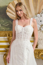 Ivory Beaded Tulle Bridal Gown with Corset Bodice and Overskirt
