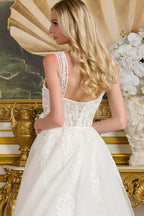 Ivory Beaded Tulle Bridal Gown with Corset Bodice and Overskirt