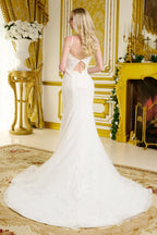 Form-Fitting Wedding Gown  Spaghetti Straps Illusion V-Neckline Bodice