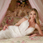 Form-Fitting Wedding Gown  Spaghetti Straps Illusion V-Neckline Bodice