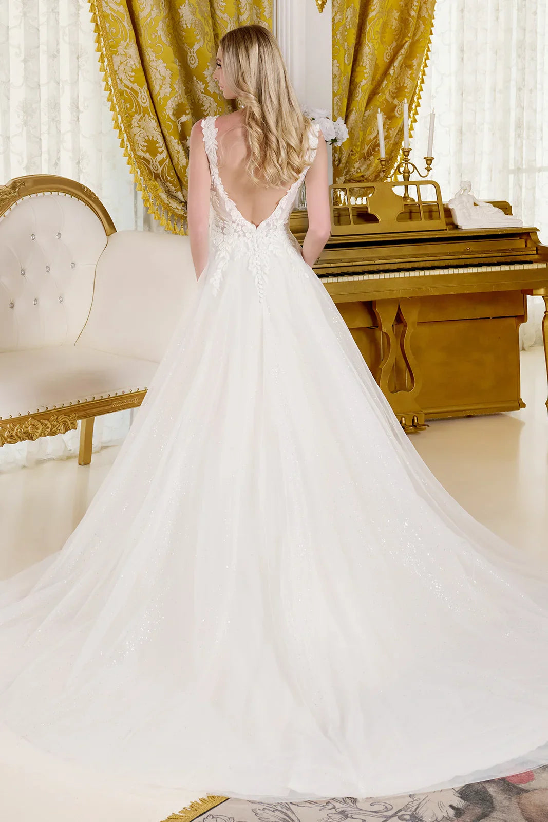 A-Line Wedding Dress, Fitted Bodice With Straps Adorned With Beads, Embroidery And Glitter
