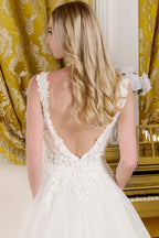 A-Line Wedding Dress, Fitted Bodice With Straps Adorned With Beads, Embroidery And Glitter
