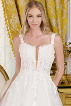 A-line wedding dress with V-neck and straps
