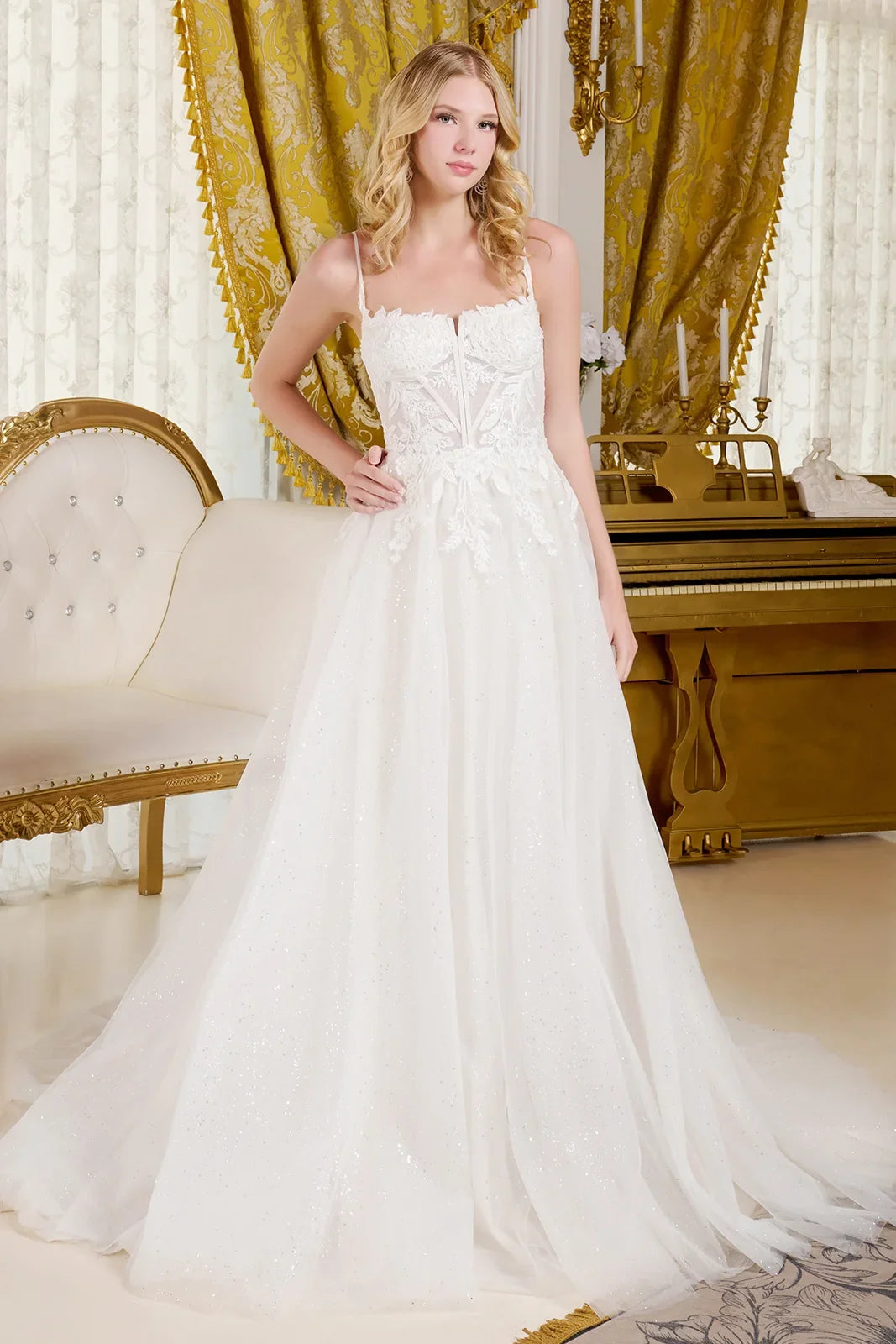 A-Line Wedding Dress Spaghetti Straps Bodice With A Boat Neckline-0