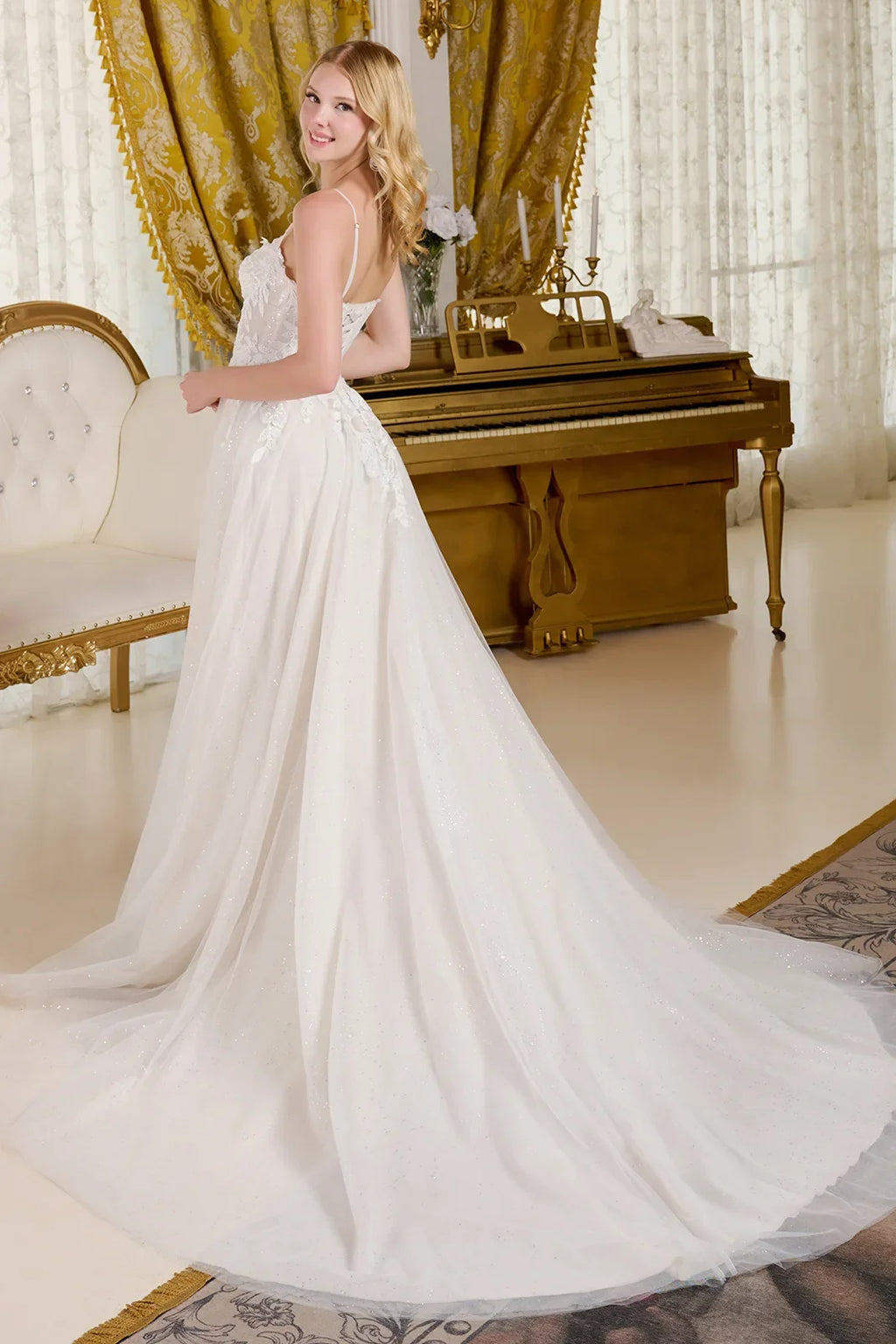 A-Line Wedding Dress Spaghetti Straps Bodice With A Boat Neckline-1
