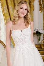 A-Line Wedding Dress Spaghetti Straps Bodice With A Boat Neckline-4