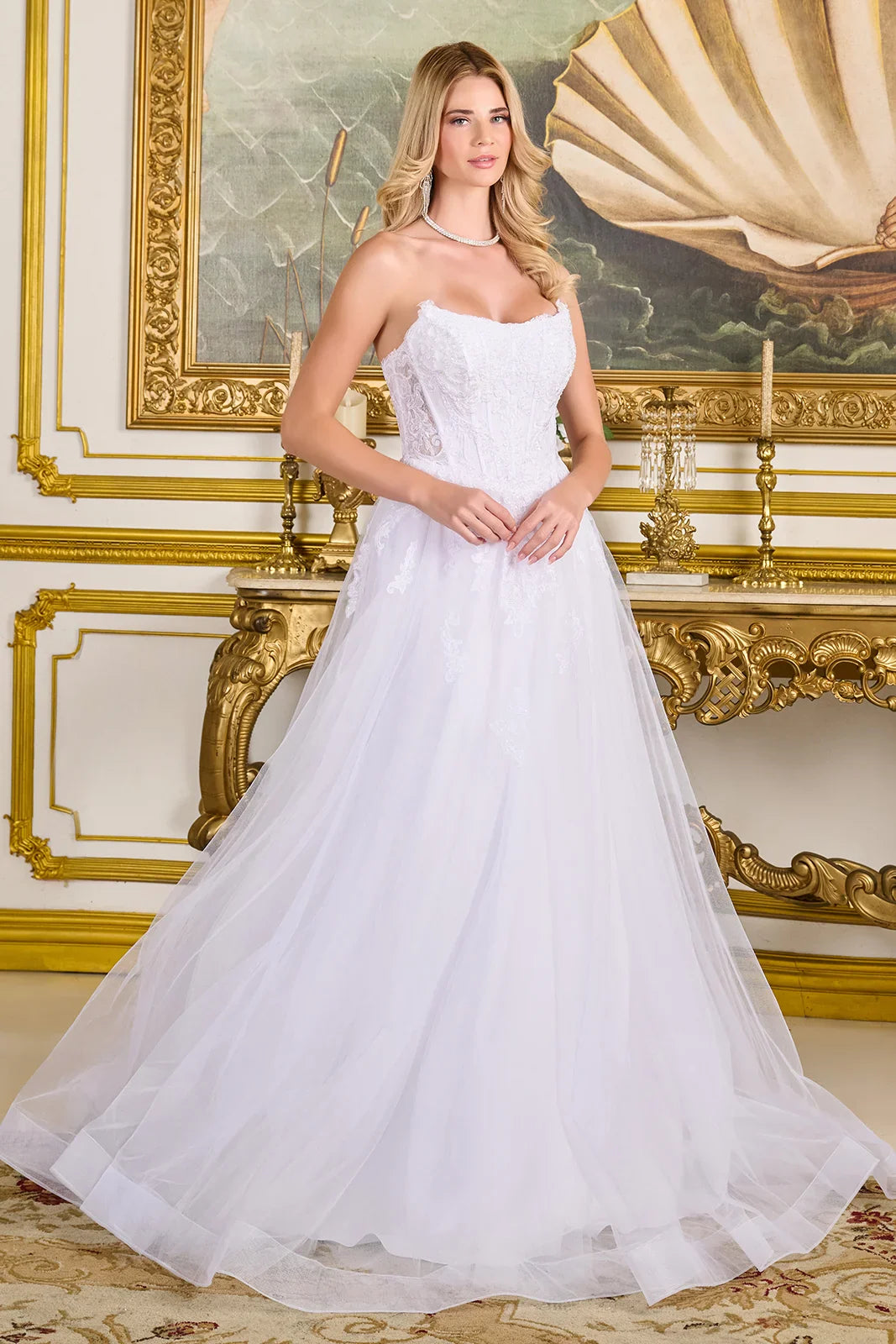 A-Line Wedding Dress With Embroidery, Sparkling Sequins, Strapless