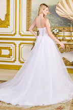 A-Line Wedding Dress With Embroidery, Sparkling Sequins, Strapless