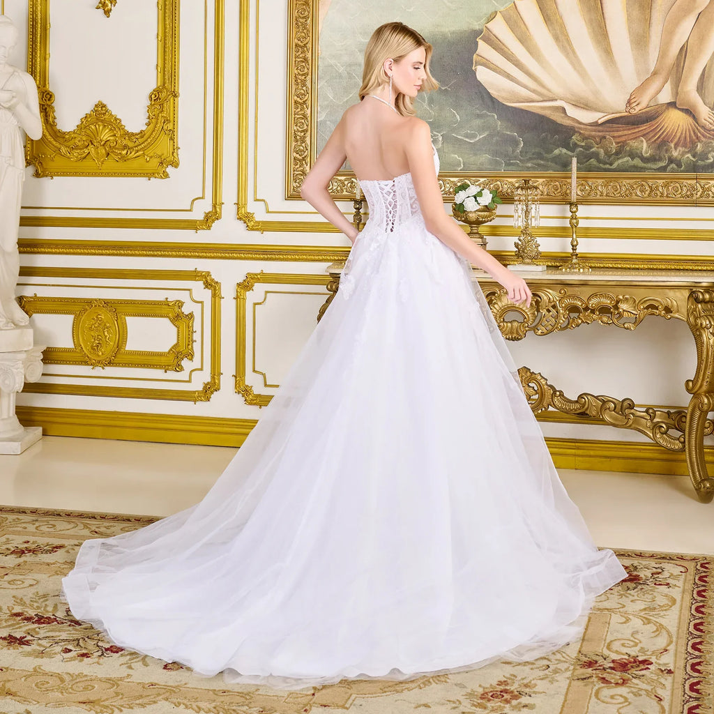 A-Line Wedding Dress With Embroidery, Sparkling Sequins, Strapless