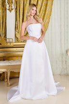 Taffeta Wedding Dress With Strapless Corset Bodice And Straight Neckline