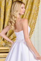 Taffeta Wedding Dress With Strapless Corset Bodice And Straight Neckline