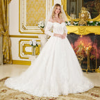 Wedding Ball Gown Off-Shoulder 3/4 Sleeves,A Sweetheart Neckline Corset Bodice