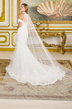 Fitted Wedding Dress With Off-The-Shoulder Design, Appliqués, Embroidery, Beads And Sequins With A Touch Of Sparkle
