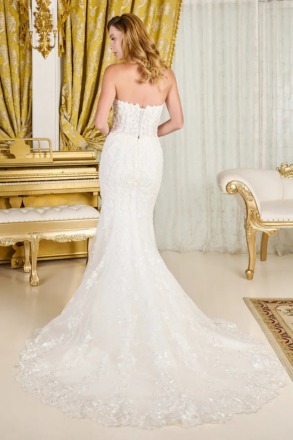 Wedding Dress With Trumpet Cut, Detachable Sheer High Neck Top And Long Sleeves