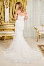 Wedding Dress With Trumpet Cut, Detachable Sheer High Neck Top And Long Sleeves