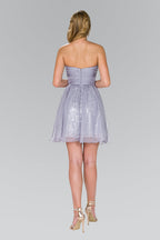 Sweetheart Sequin Short Dress with Chiffon Overlay