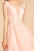 Jewel Embellished-Waist Illusion Deep V-Neck Chiffon Short Dress